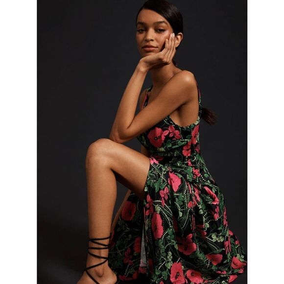 Anthropologie Floral Midi Dress in Black and Pink size 8 - Picture 4 of 9